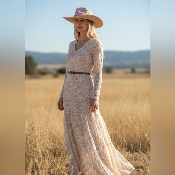 Dusty pink custom western cowgirl hat. Lace. Boho main image 12